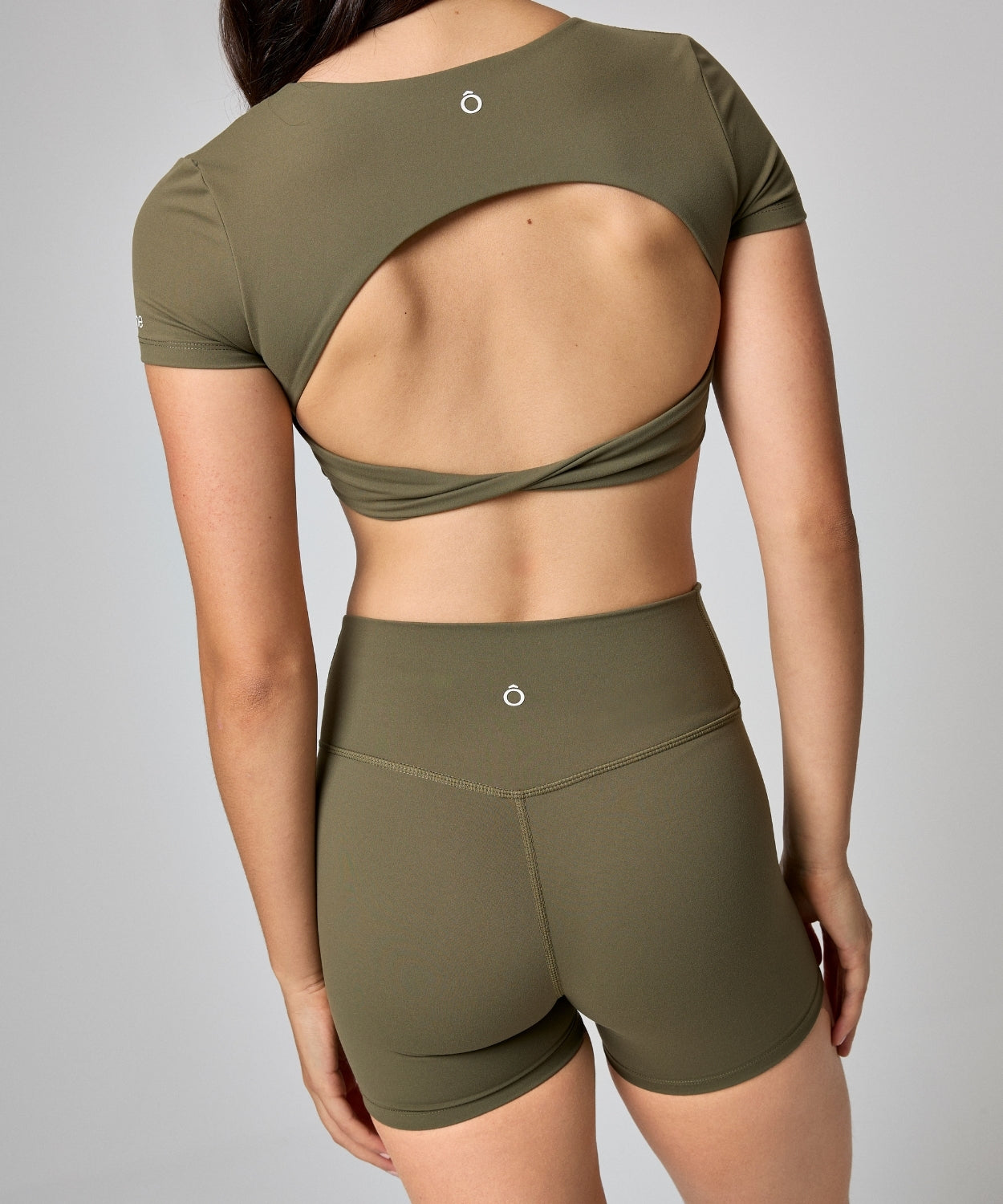 Camelia Top in Gray Green, back view, ÔNNE activewear