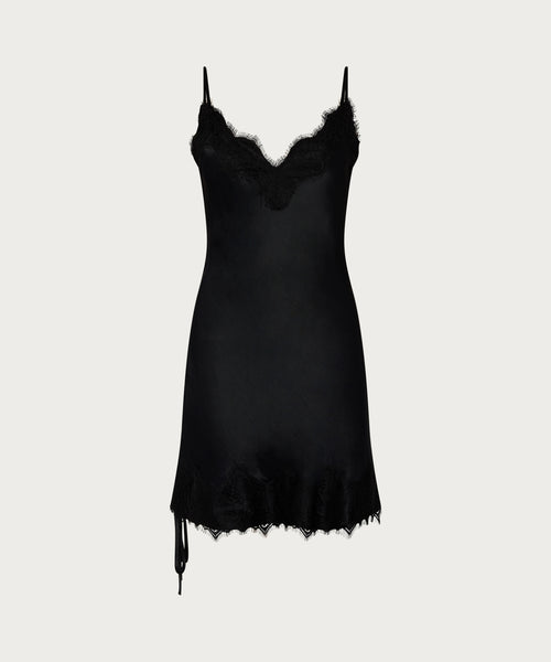 The Satin Mini Slip Dress Black