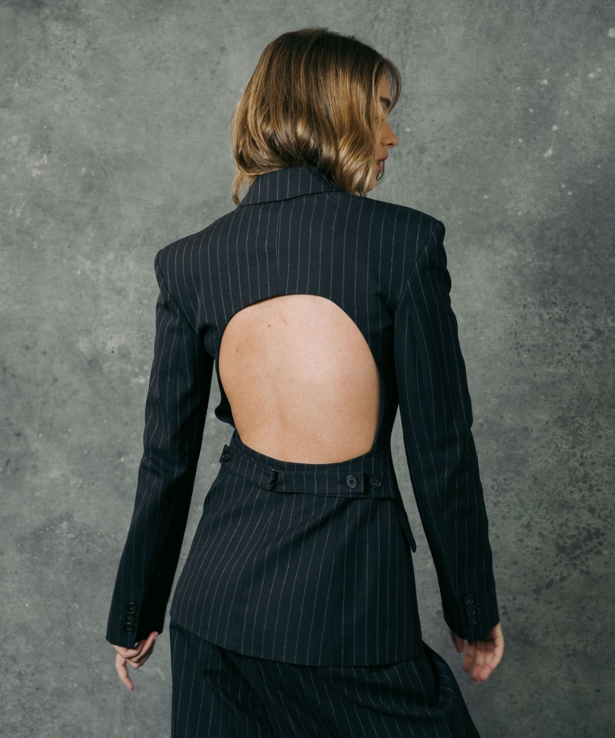 The Cut-Out Tailored Blazer Dark Navy Stripes