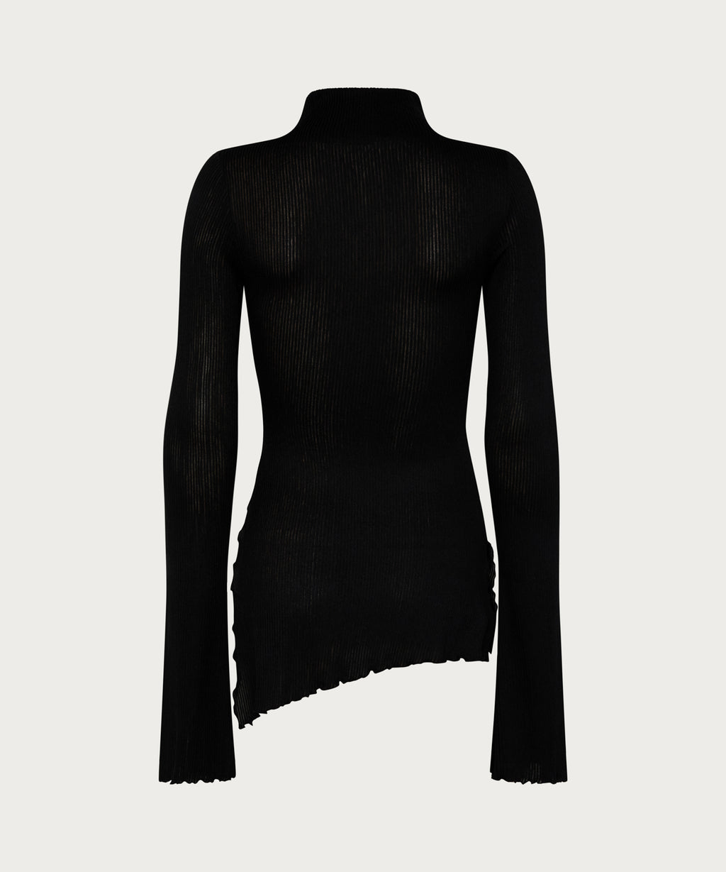 The Asymmetric Ribbed Top Black