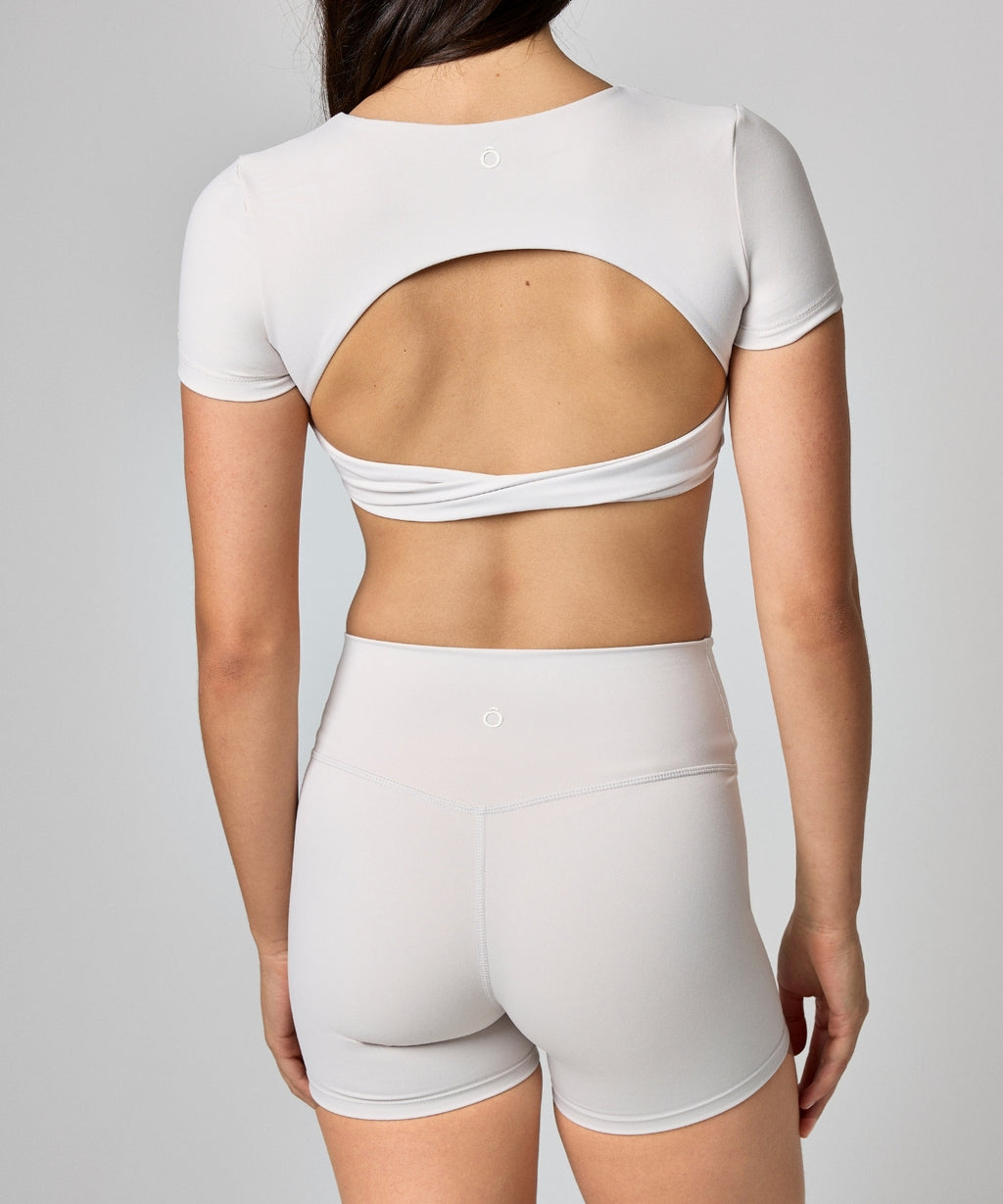 Solene Shorts in Stone White Gray, back view, ÔNNE activewear