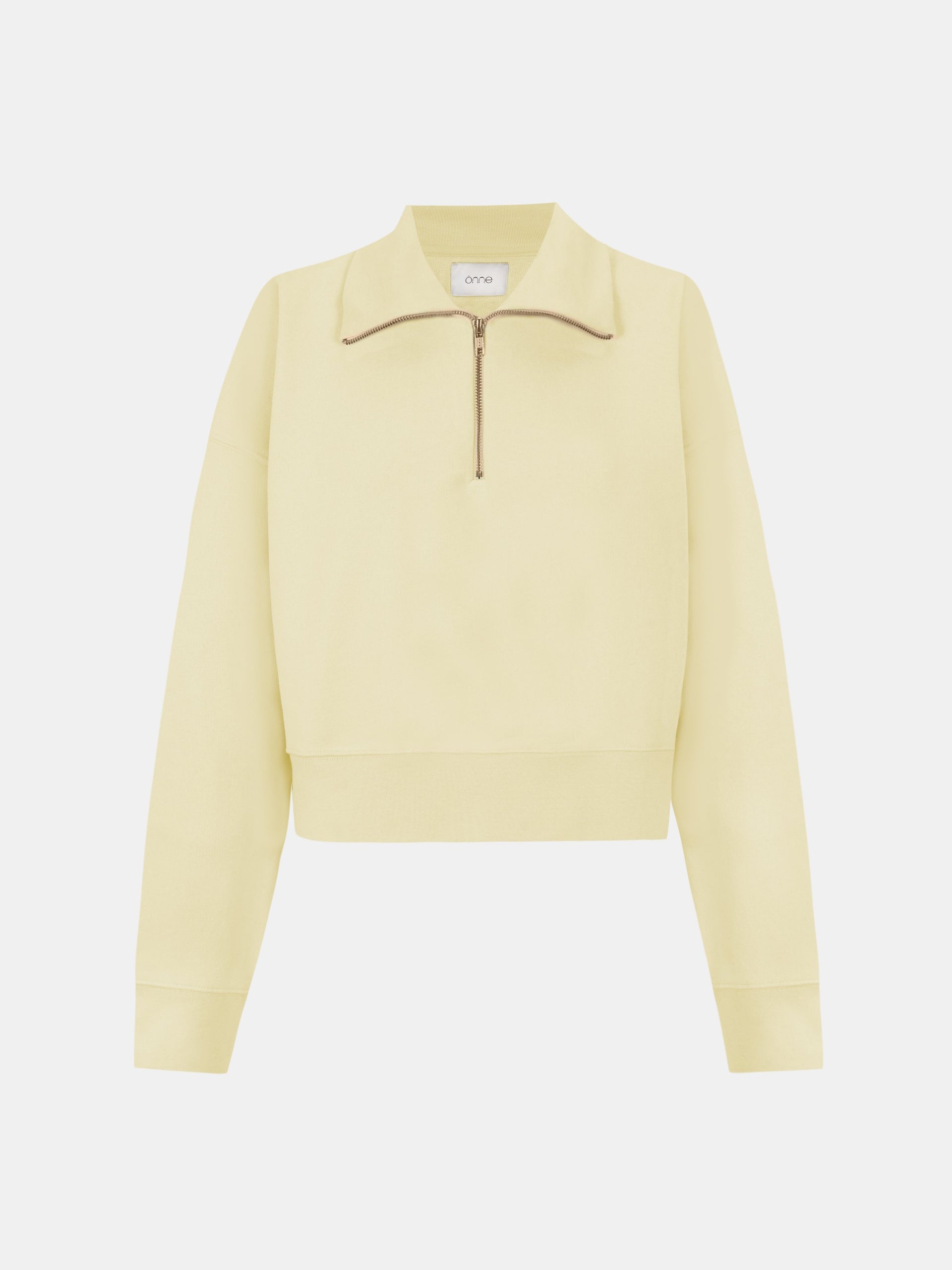Luma Hoodie Half in Creamy Yellow, silhouette, front, ÔNNE activewear