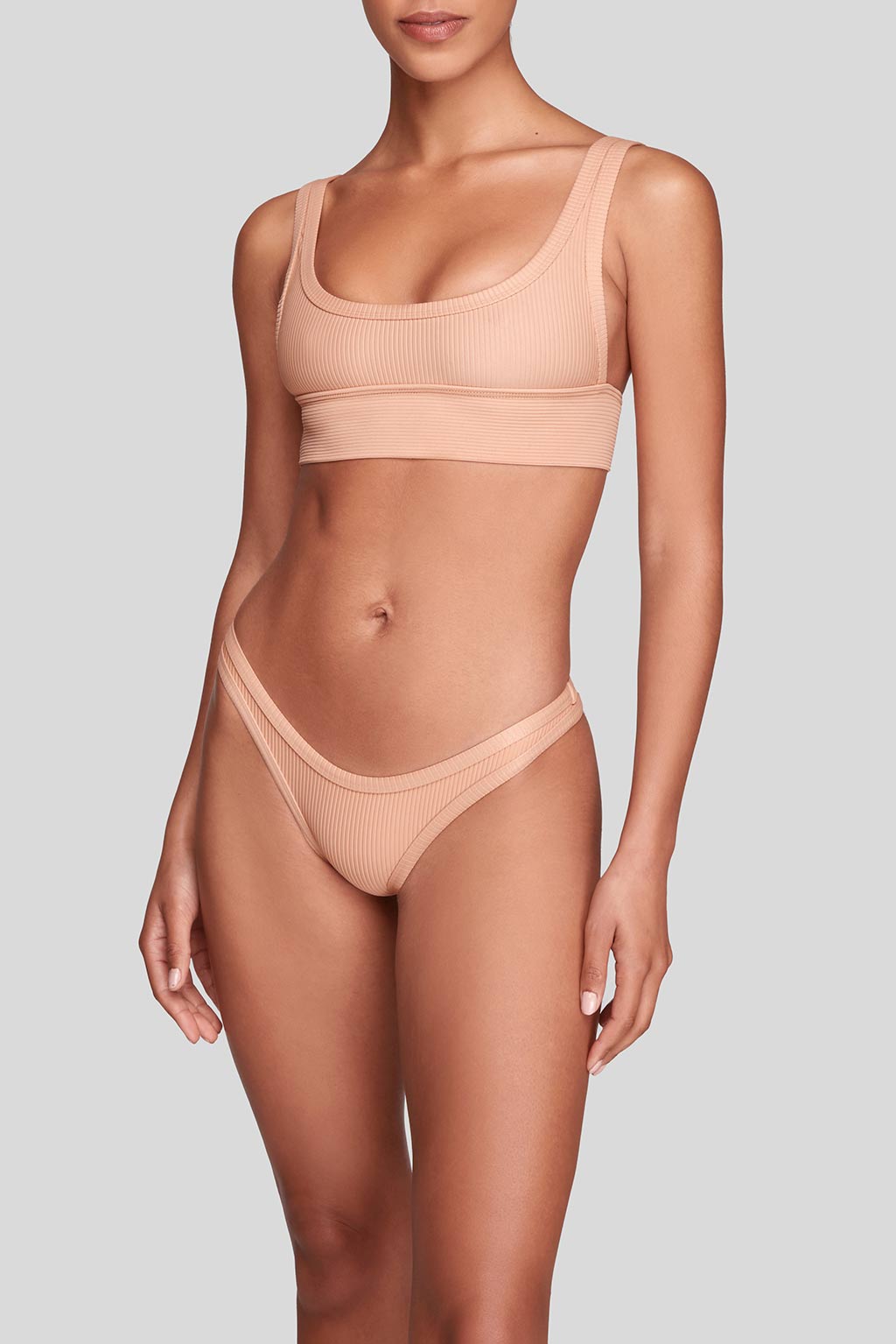 Banaba Top Rib in Nude, front view, ÔNNE swimwear